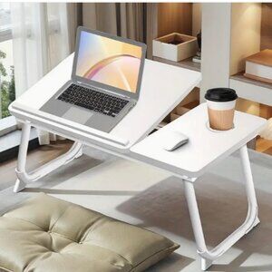 Laptop Desk Folding Adjustable Angle with Cup Holder White NWT
